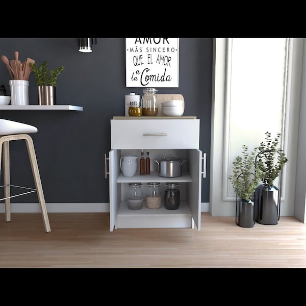 Tuhome Mayorca Multistorage Pantry Cabinet, One Drawer, Two Interior Shelves, White/Light Oak MBD6483 - main